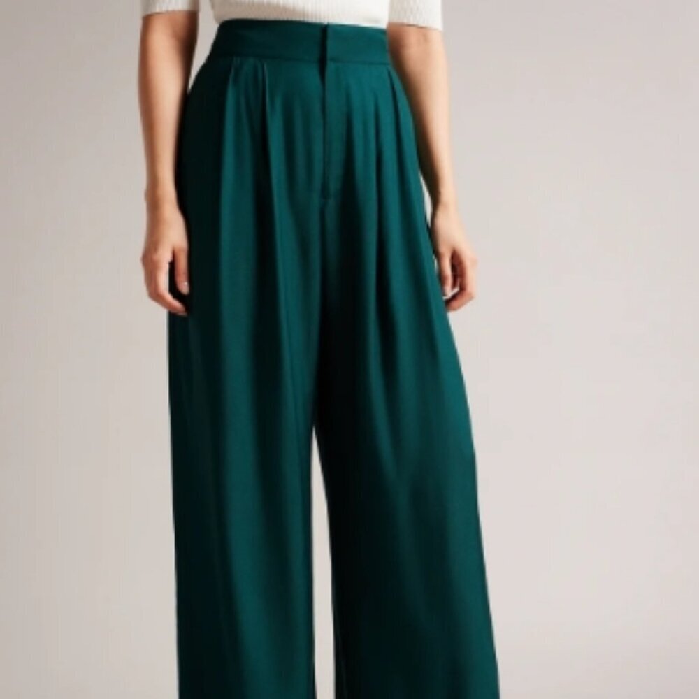 Ted Baker London Krissi High Waist Wide Leg Pants DARK GREEN 0